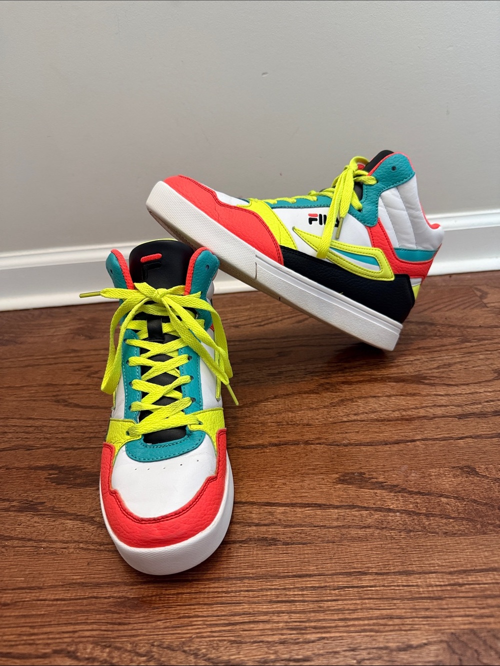 FILA Everge High Top Colorblock Neon Sneakers Size 7.5